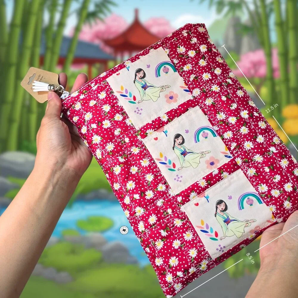 Handmade One-in-a-kind Quilted Mulan Zipper Sleeve for iPad ebook journal